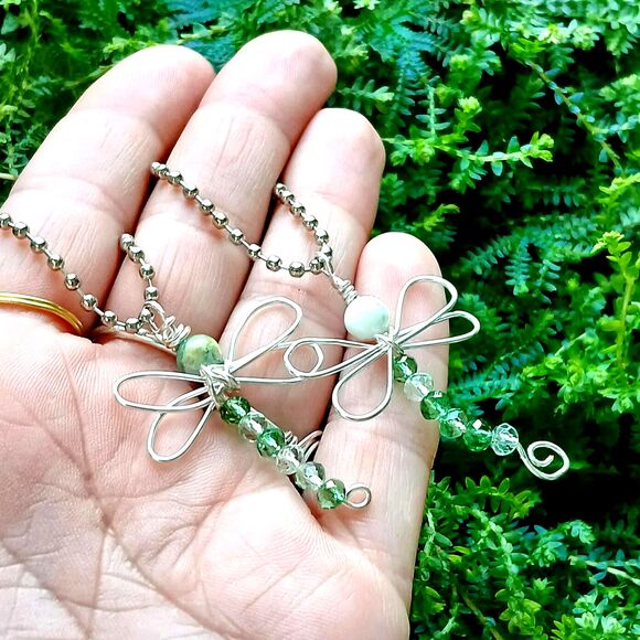 Dragonfly Beaded Keychain Bag Charm, Tree Agate Gemstone Accessories - Picture 4 of 4